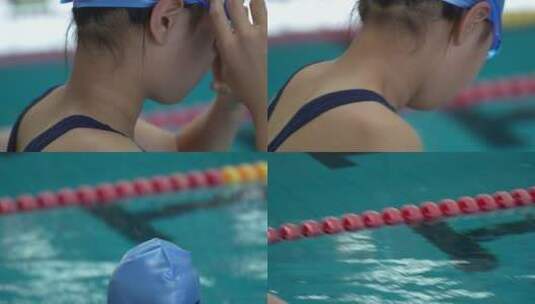 小女孩戴上墨镜，下水准备比赛的特写高清在线视频素材下载