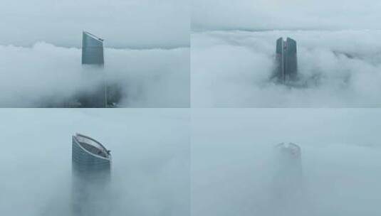 武汉第二高楼武汉中心大厦与低空云层穿云高清在线视频素材下载