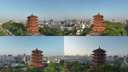 武汉地标黄鹤楼航拍城市景观建筑风光风景高清在线视频素材下载