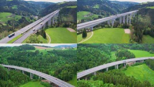 航拍 山区 高速公路 高架桥高清在线视频素材下载