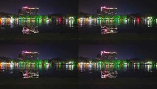 广西桂林日月双塔夜景灯光航拍高清在线视频素材下载