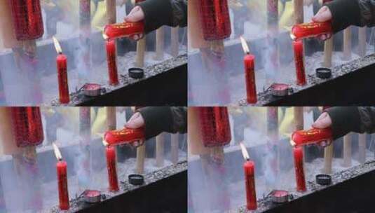 在香炉前点燃蜡烛高清在线视频素材下载