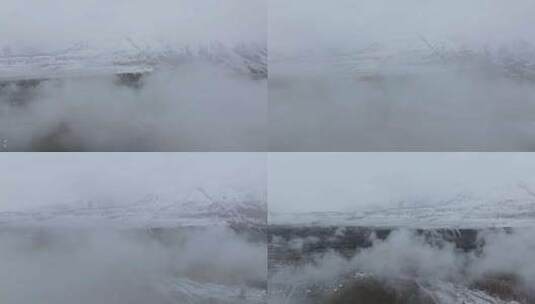 航拍冬天雪山下的新疆禾木村高清在线视频素材下载