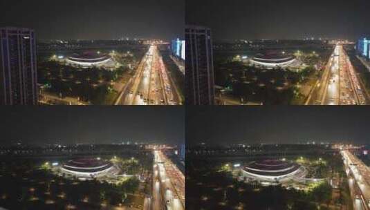 杭州新天地亚运电竞馆航拍夜景高清在线视频素材下载