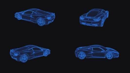 蓝色全息科技线框法拉利超跑素材带通道高清在线视频素材下载