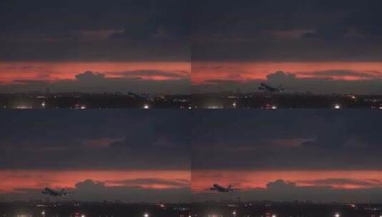 凌晨的飞机场飞机起飞高清在线视频素材下载