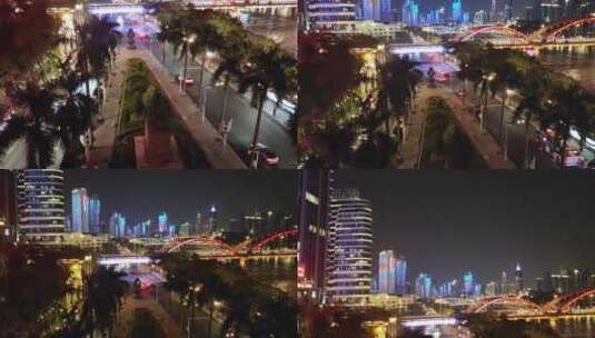 珠江夜景解放桥长堤大马路工人雕像_8K高清在线视频素材下载