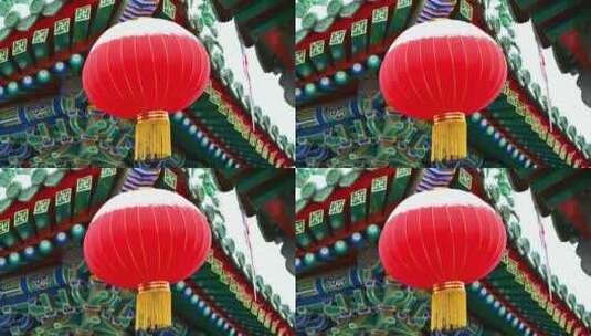 中国古建筑屋檐下红灯笼高清在线视频素材下载