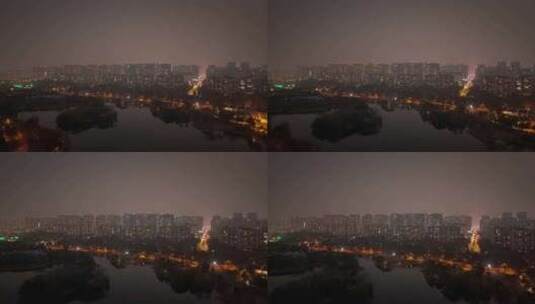 夜晚锦城湖公园航拍高清在线视频素材下载