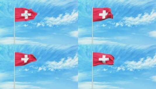 瑞士国旗空中飘扬高清在线视频素材下载
