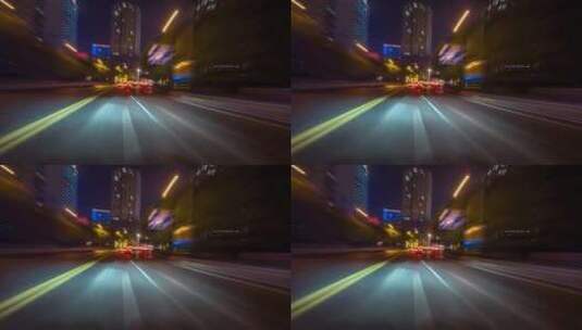 汽车行驶在城市街道晚上延时摄影高清在线视频素材下载