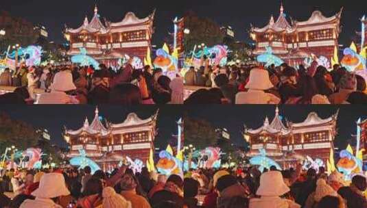 上海豫园灯会城隍庙夜景人流量游客旅游高清在线视频素材下载