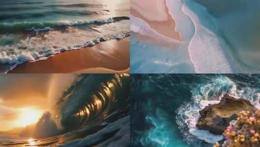 海浪巨浪海上日出日落海岸高清在线视频素材下载