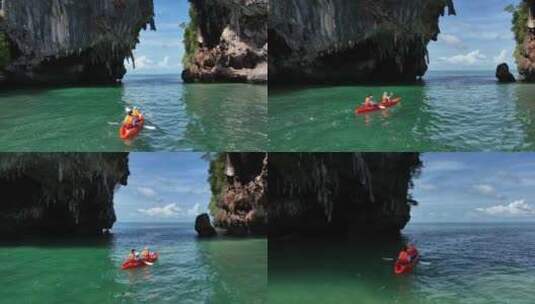 泰国甲米海岛皮划艇户外自然风光航拍高清在线视频素材下载