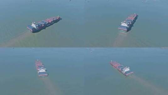 航拍海上巨型货轮航行运输国际贸易高清在线视频素材下载