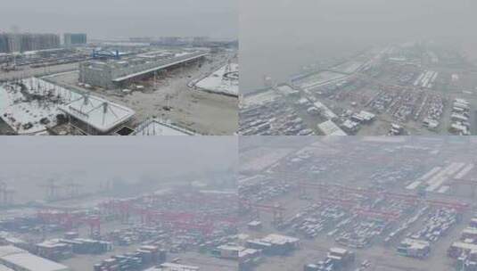 阳逻港口雪景高清在线视频素材下载