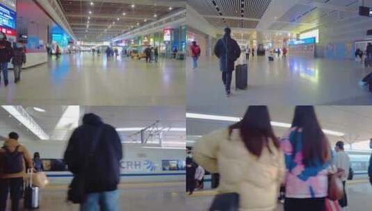 上海虹桥火车站人山人海春运乘客人流视频高清在线视频素材下载