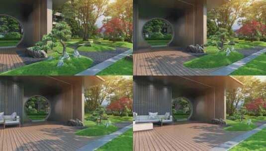 3D三维新中式园林景观高清在线视频素材下载