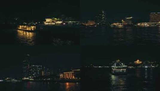 厦门市海边游轮鹭江道夜景旅游高清在线视频素材下载