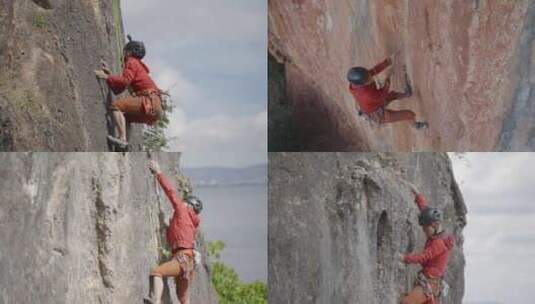 正在攀岩的男人4K高清在线视频素材下载