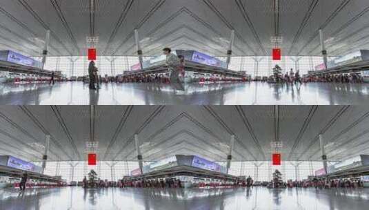 天津机场 国旗 人流 延时摄影高清在线视频素材下载