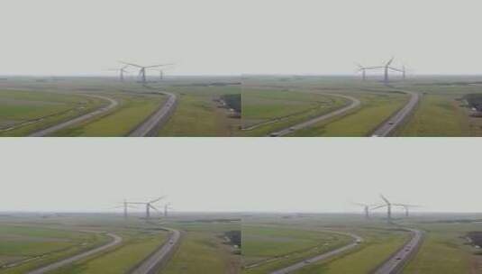 特写建立在平原上的风力发电机高清在线视频素材下载