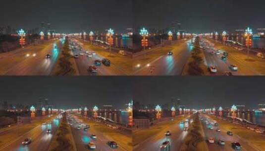 夜晚城市道路灯光车流高清在线视频素材下载