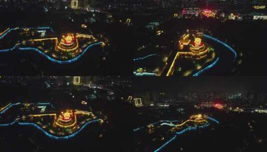 合集河北邯郸丛台公园夜景灯光航拍高清在线视频素材下载