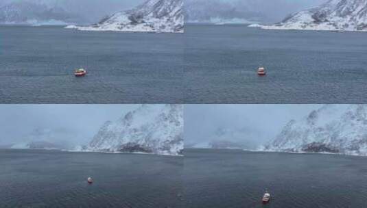 挪威罗弗敦群岛北极圈雷纳冬季雪景高空航拍高清在线视频素材下载