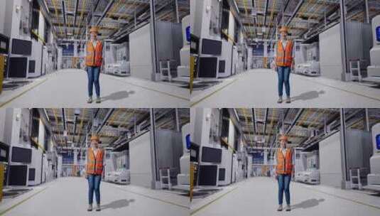 亚洲女工程师在工厂数字化中对着镜头微笑高清在线视频素材下载