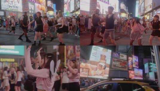 美国纽约 时代广场 跳舞表演 街头艺人高清在线视频素材下载