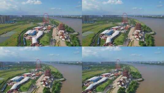 中国湘潭万楼青年码头景区航拍高清在线视频素材下载
