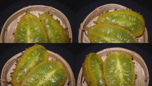 切开的罕见水果刺角瓜火星果火参果高清在线视频素材下载