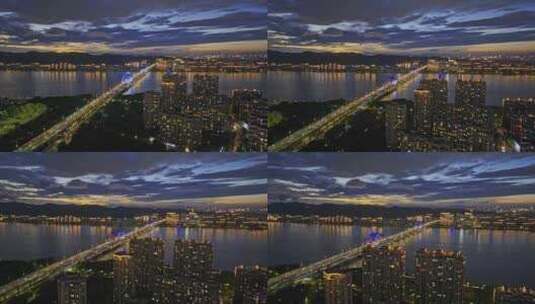 杭州复兴大桥夜景航拍高清在线视频素材下载