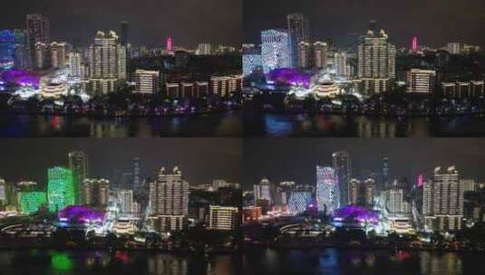 航拍广西柳州五星商业广场夜景高清在线视频素材下载