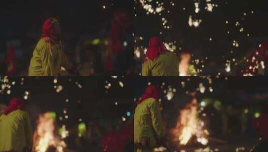 打铁花民俗表演高清在线视频素材下载