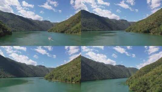航拍森林阳光树林山川河流自然风光风景高清在线视频素材下载