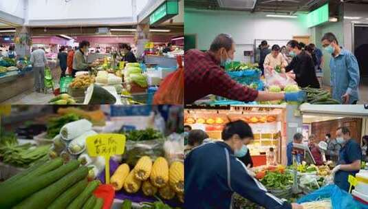 菜市场内人们买菜的热闹场景高清在线视频素材下载