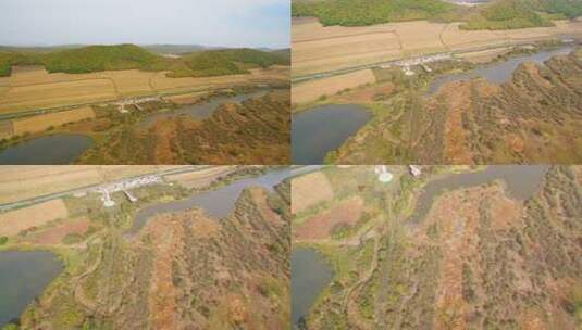 航拍吉林敦化市雁鸣湖湿地沼泽河流森林沼泽高清在线视频素材下载