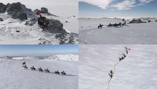 骑兵边防巡逻建军节守卫边疆雪山巡逻高清在线视频素材下载