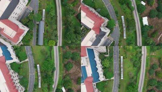 空中俯瞰道路及周边建筑绿植高清在线视频素材下载