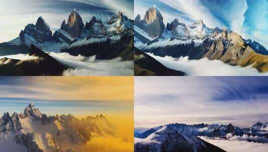 航拍+延时 壮美雪山云雾缭绕高清在线视频素材下载