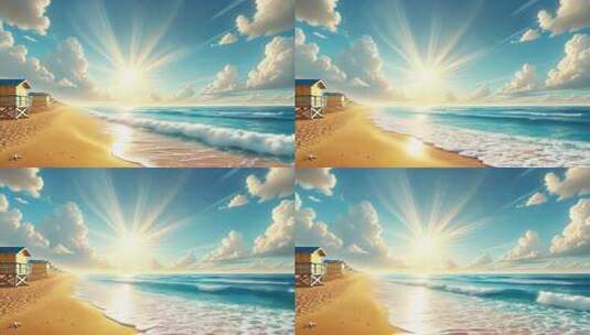 阳光沙滩大海海滨小屋高清在线视频素材下载