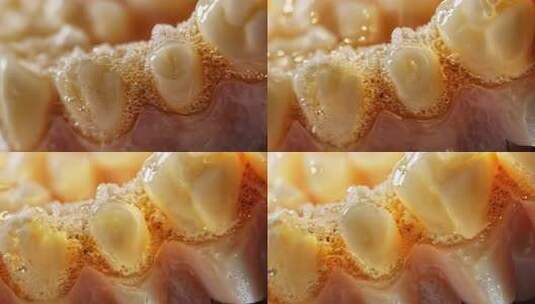 牙齿微距特写含泡沫画面高清在线视频素材下载