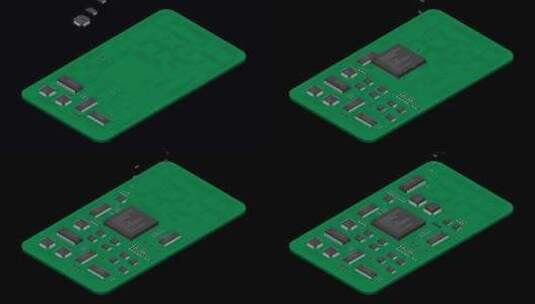 等距电子板动画。带有电子元件的等距印刷电高清在线视频素材下载