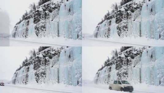 4K冬日风景雪景雪山云彩公路高清在线视频素材下载