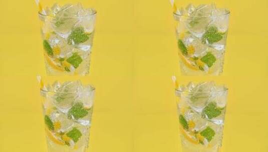 柠檬水饮料放在桌子上高清在线视频素材下载