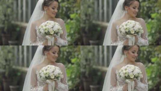 手中拿着花束的漂亮新娘高清在线视频素材下载