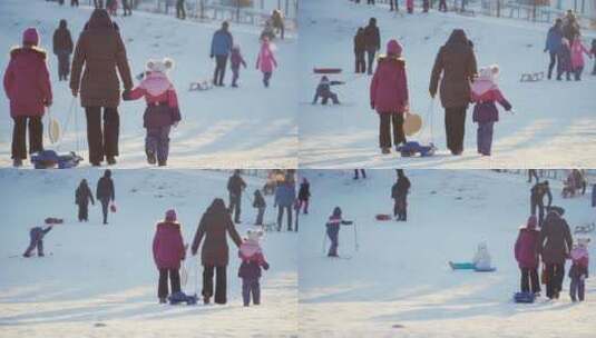 在滑雪场里玩雪的游客高清在线视频素材下载