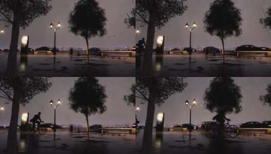 夜晚行人在雨中赶路高清在线视频素材下载